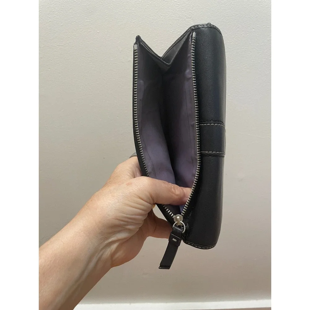 Coach Black Leather Wallet Slim Envelope Lavender Interior Contrast Stitch